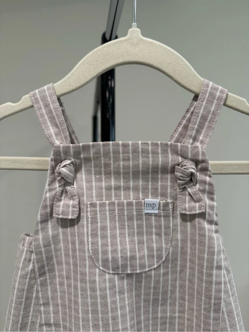 NWT Mud Pie Infant Tan Striped Bubble Romper Overalls, Size 3-6 Months